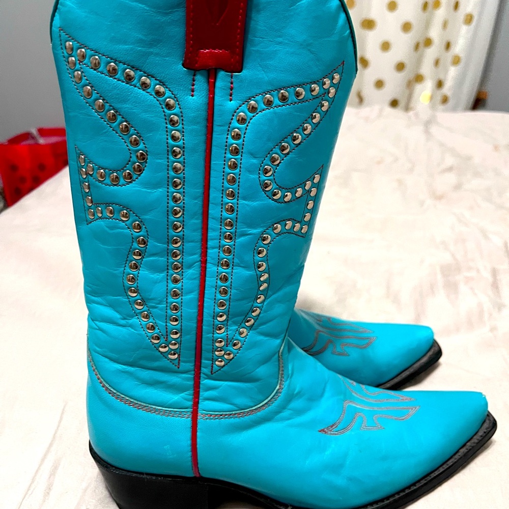 Teal and red fry boots size 7 made in Spain